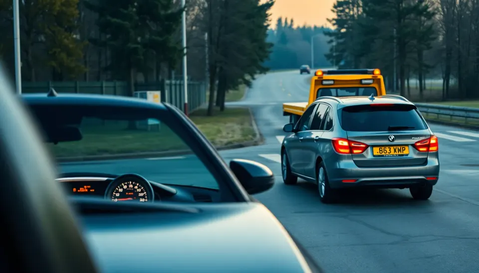 Neiedarbināms auto un evakuators drošai nogādāšanai servisā
